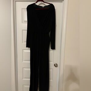 BCBGeneration Black Plunge Neck Long Sleeve  Jumpsuit